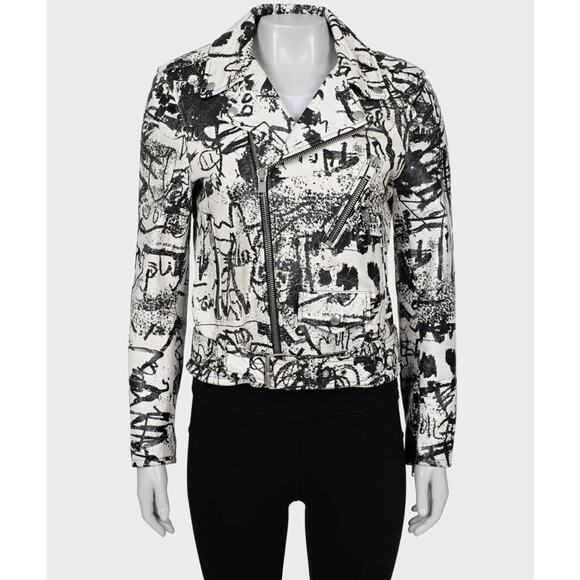 Saint Laurent Leather Printed Biker Jacket Sz.42 - Picture 1 of 4
